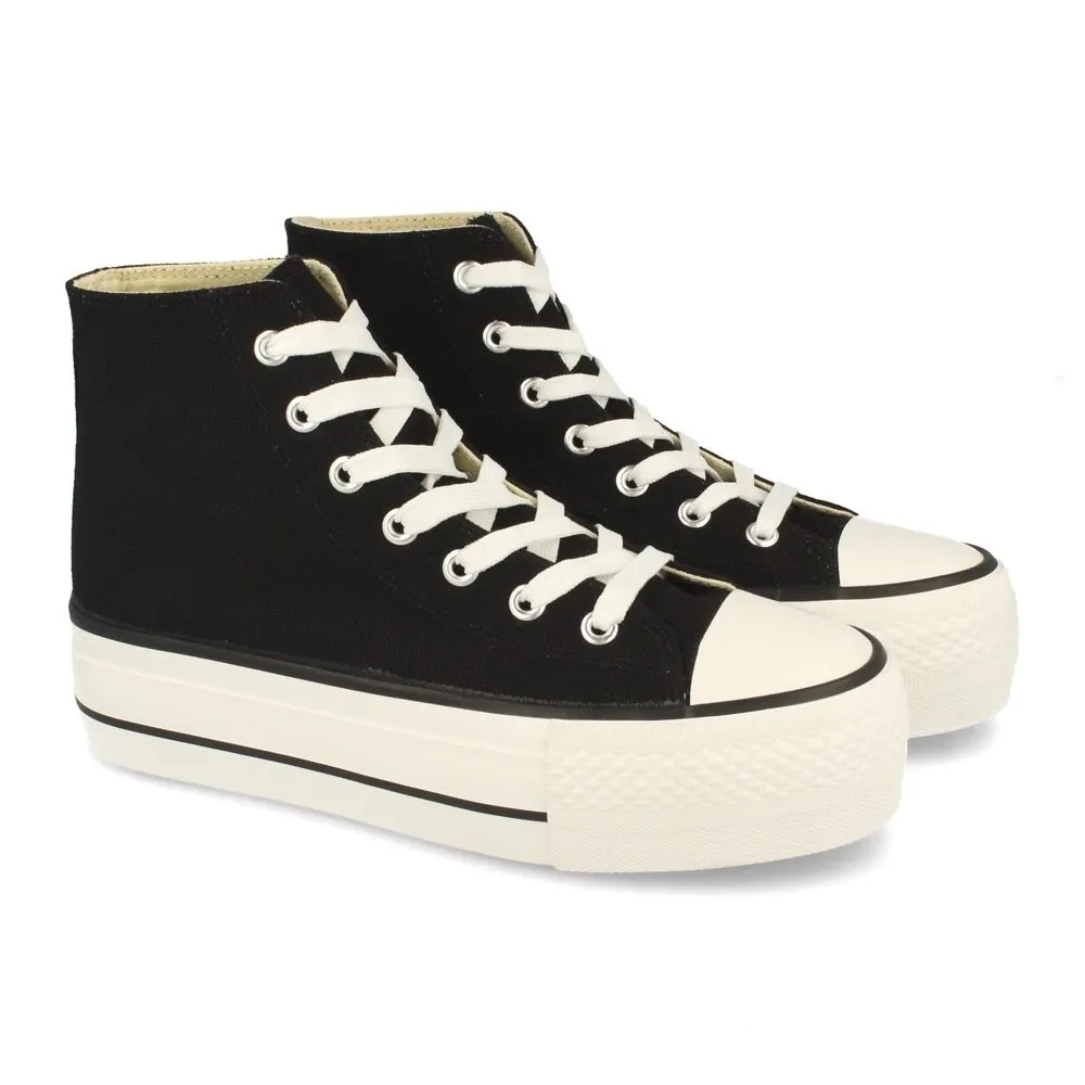 Zapatilla Abotinada Cómodas Material Textil de Lona Estilo Bamba y Casual con Plataforma Cierre de C