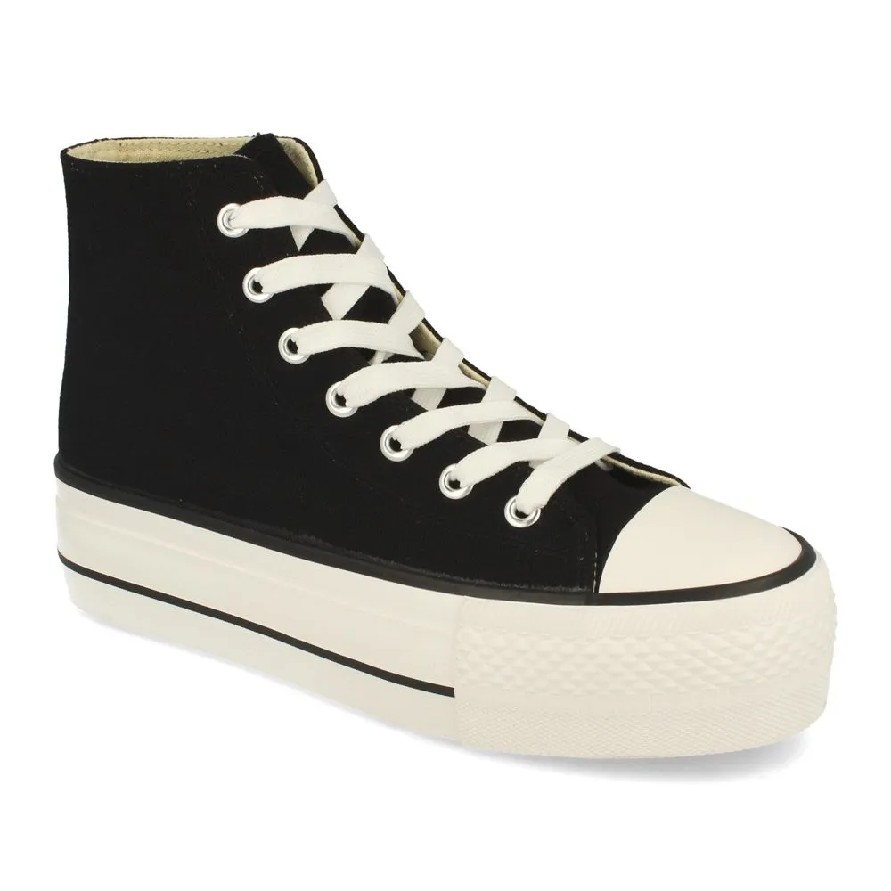 Zapatilla Abotinada Cómodas Material Textil de Lona Estilo Bamba y Casual con Plataforma Cierre de C