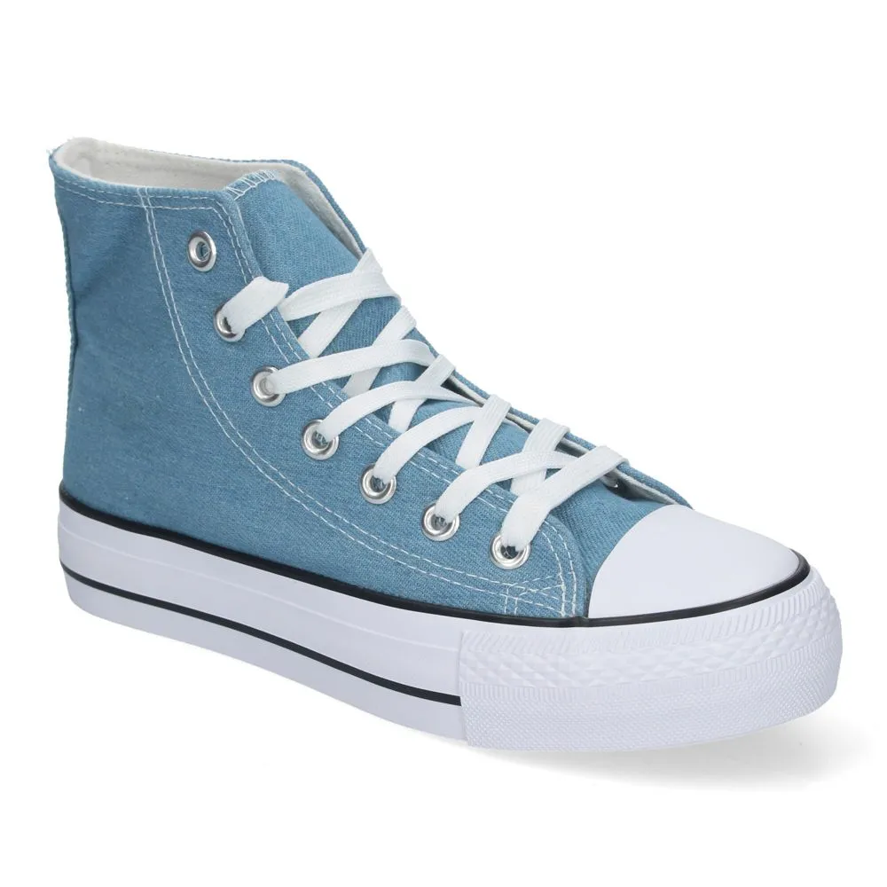 Zapatilla Abotinada de Mujer Cómoda con Material de Lona Estilo Bamba Casual y Cierre de Cordones